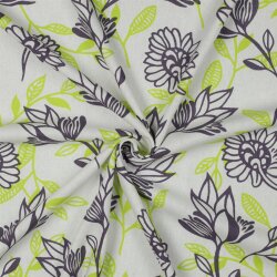 Leinen Viskose Blumen - grau/limette