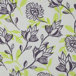 Leinen Viskose Blumen - grau/limette