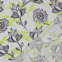 Leinen Viskose Blumen - grau/limette