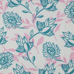 Leinen Viskose Blumen - türkis/rosa