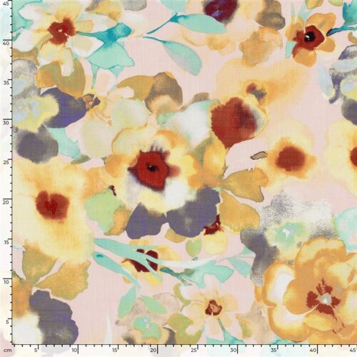 Baumwoll Viskose Mix Leinenoptik AquarellBlumen - softrosa