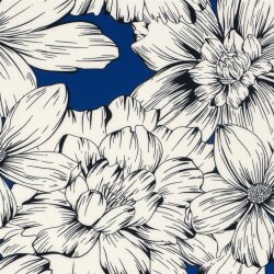 Polyesterjersey Köper weisse Blumen - königsblau