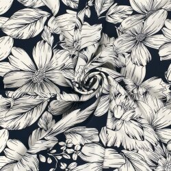 Polyesterjersey Köper Blumen - dunkelblau