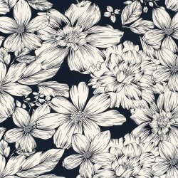 Polyesterjersey Köper Blumen - dunkelblau