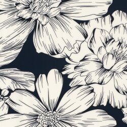 Polyesterjersey Köper Blumen - dunkelblau