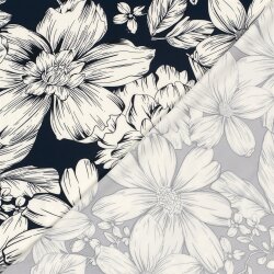 Polyesterjersey Köper Blumen - dunkelblau