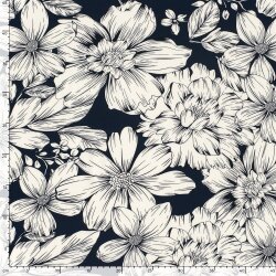 Polyesterjersey Köper Blumen - dunkelblau