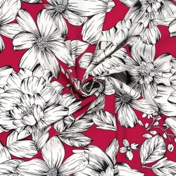 Polyesterjersey Köper weisse Blumen - dunkelpink