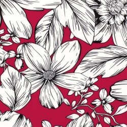 Polyesterjersey Köper weisse Blumen - dunkelpink
