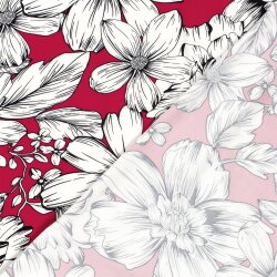 Polyesterjersey Köper weisse Blumen - dunkelpink