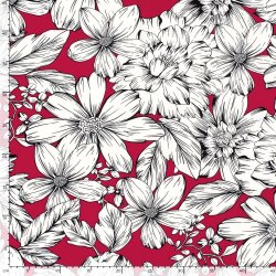 Polyesterjersey Köper weisse Blumen - dunkelpink