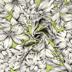 Polyesterjersey Köper weisse Blumen - limette