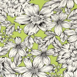 Polyesterjersey Köper weisse Blumen - limette