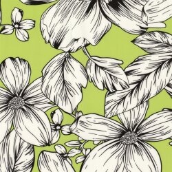 Polyesterjersey Köper weisse Blumen - limette