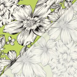 Polyesterjersey Köper weisse Blumen - limette
