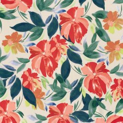 Viskosesatin Blumenmalerei - koralle