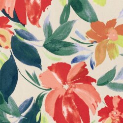 Viskosesatin Blumenmalerei - koralle