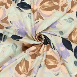 Viskosesatin Blumenmalerei - hellbeige