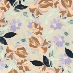 Viskosesatin Blumenmalerei - hellbeige