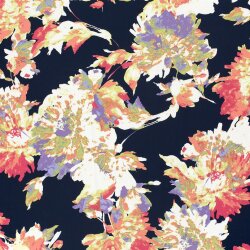 Viskosesatin Blumen - dunkelblau