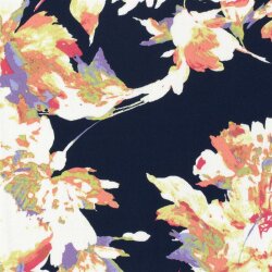 Viskosesatin Blumen - dunkelblau