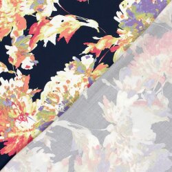 Viskosesatin Blumen - dunkelblau
