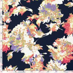 Viskosesatin Blumen - dunkelblau