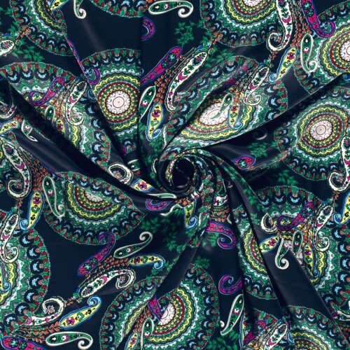 Viskosesatin FLORAL  - dunkelblau