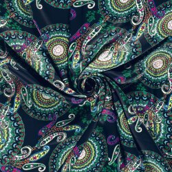 Viskosesatin FLORAL  - dunkelblau