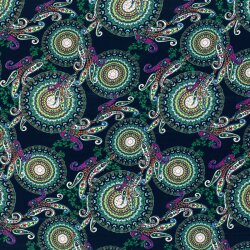Viskosesatin FLORAL  - dunkelblau