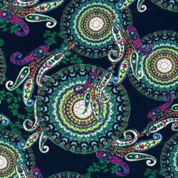 Viskosesatin FLORAL  - dunkelblau