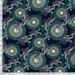 Viskosesatin FLORAL  - dunkelblau