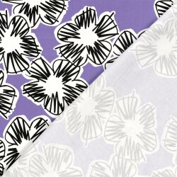 Baumwollsatin Kritzel Blumen - lavendel