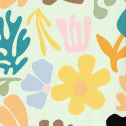 Baumwollsatin Blumen und Korallen - hellminze