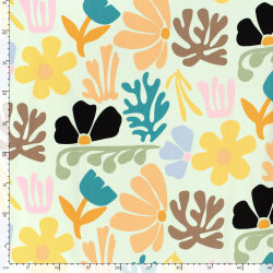 Baumwollsatin Blumen und Korallen - hellminze