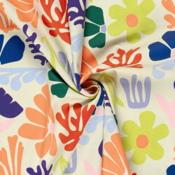 Baumwollsatin Blumen und Korallen - cremebeige
