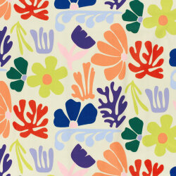 Baumwollsatin Blumen und Korallen - cremebeige