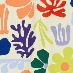 Baumwollsatin Blumen und Korallen - cremebeige