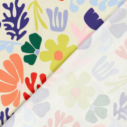 Baumwollsatin Blumen und Korallen - cremebeige