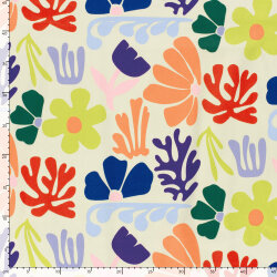 Baumwollsatin Blumen und Korallen - cremebeige