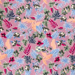 Baumwollsatin Blumen und Blätter - rosa