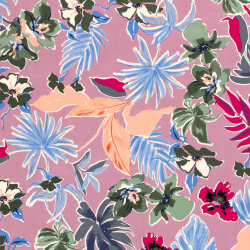Baumwollsatin Blumen und Blätter - rosa