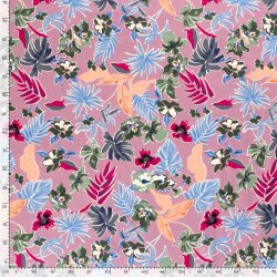 Baumwollsatin Blumen und Blätter - rosa