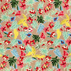 Baumwollsatin Blumen und Blätter - dunkelbeige