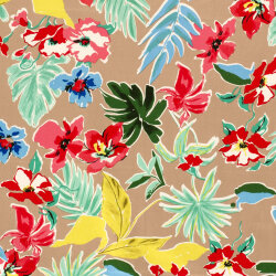 Baumwollsatin Blumen und Blätter - dunkelbeige