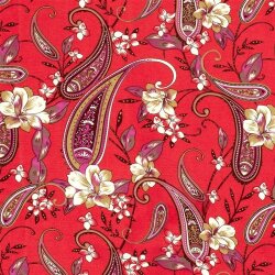 Viskose Twill sand washed Paisley - paprikarot