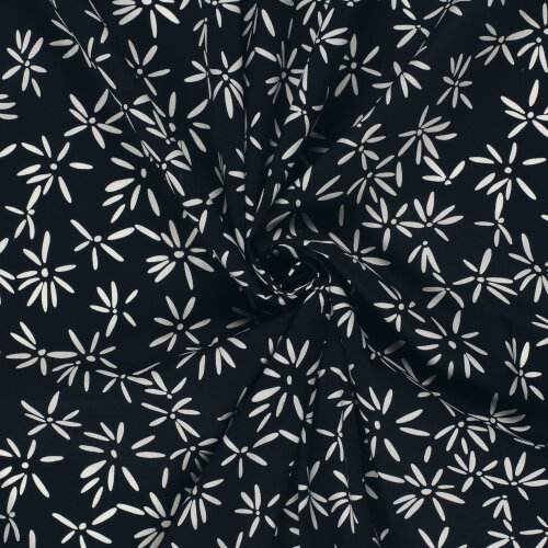 Baumwollpopeline Stretch Blumen - dunkelblau
