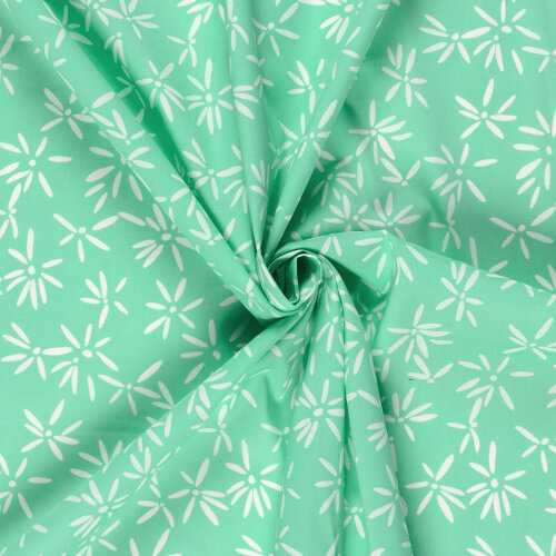 Baumwollpopeline Stretch Blumen - mint