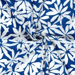 Baumwollpopeline Stretch weisse Blumen - königsblau