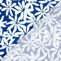 Baumwollpopeline Stretch weisse Blumen - königsblau